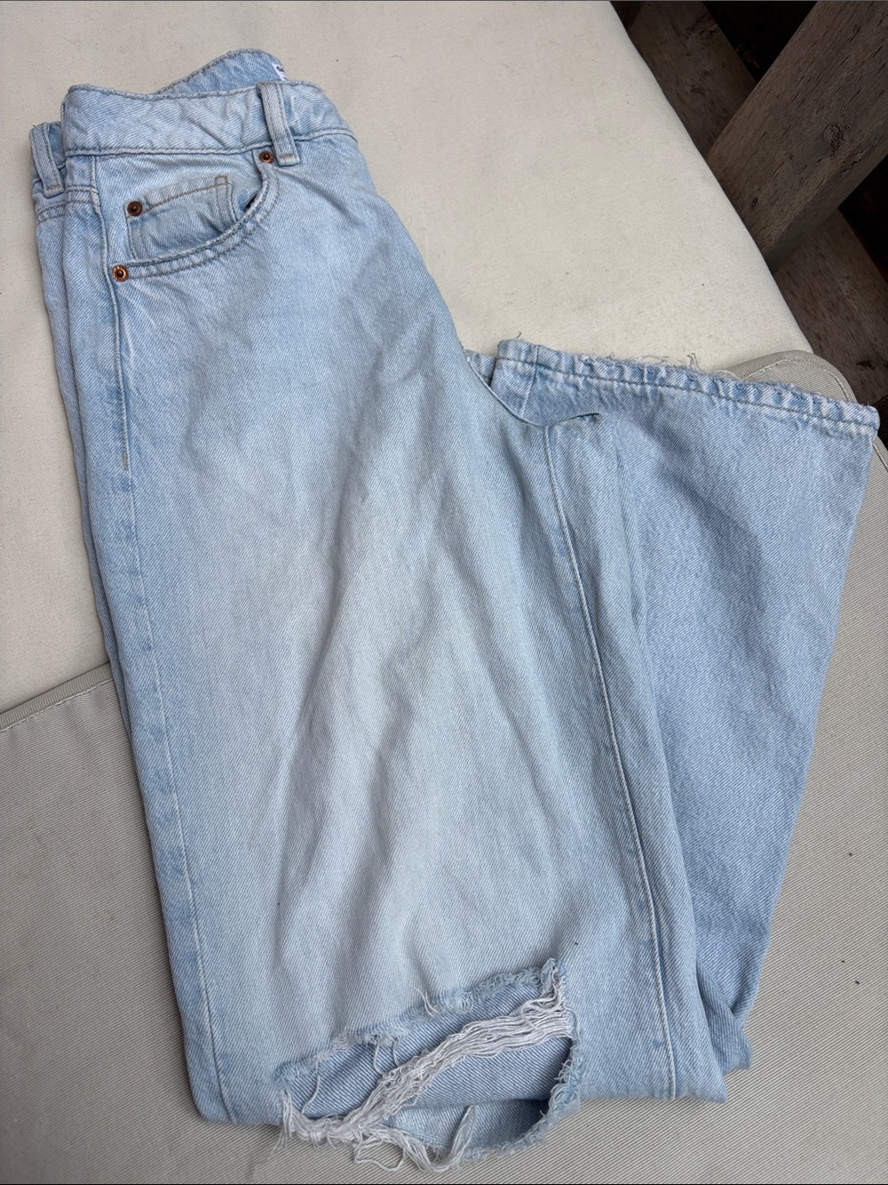 Garage Light Blue Wide Leg Jeans with Distressed Hem